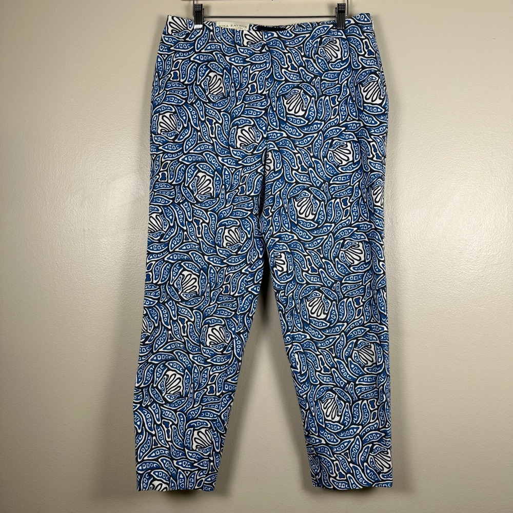 Piazza Sempione Women's IT 48‎ Audrey Crop Pants Blue White Abstract Print Italy